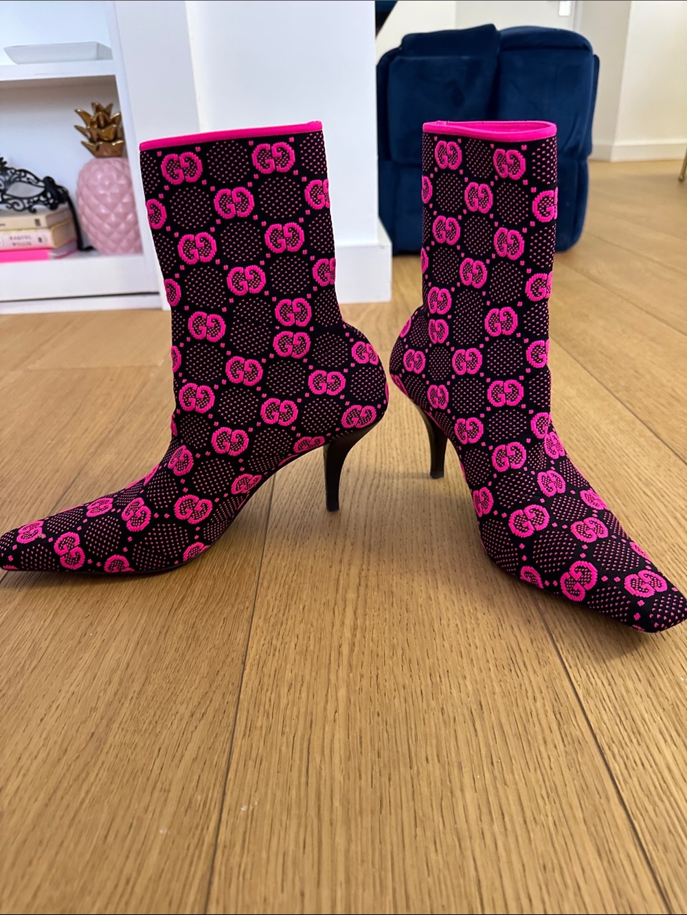 Gucci Hot Pink and Black GG Jacquard Sock Boots - Picture 2 of 5